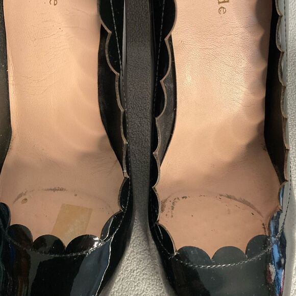Kate Spade Pointed Heels Maxine Black Patent Leather Scallops Bows Stilettos 10M - Picture 6 of 13